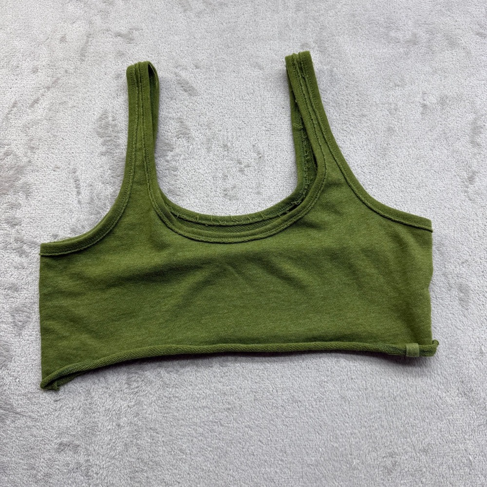 We The Free Crop Top Women XS Green Scoop Neck Raw Hem Earhy Boho Festival Casua